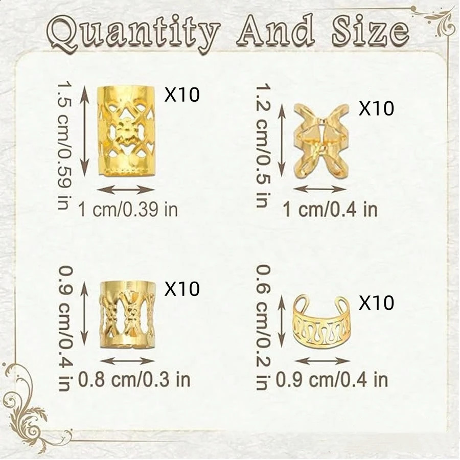 40 pieces of alloy hair jewelry cuffs used for braids metal feather locks beads cuff rings and versatile braid accessories 250417