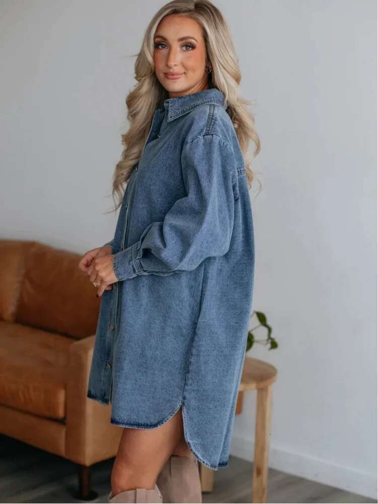 Dongdumaoyi Summer New Casual Women S Denim Dress Style Fashion Slimming Long Sleeve D