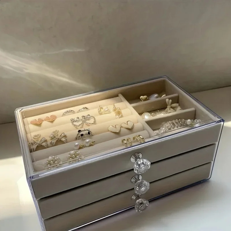 -3Tier Dust-Proof Acrylic Jewelry Organizer Box Elegant Modern Rectangular Tabletop Display Case jewelry boxes 250424