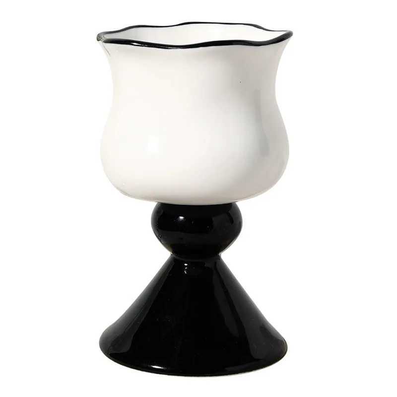 250ml Vintage Ceramic Goblet French INS Style Cocktail Cup Unique Black Stem White Coffee Water Juice Red Wine Glass Cup 1 Piece Y251125