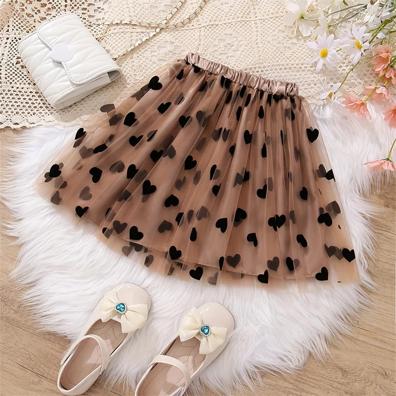 Girl Heart Shaped Skiing Printed High Waist Mesh Retro Style Simple Shorts for Childrens Casual Skiing 250424
