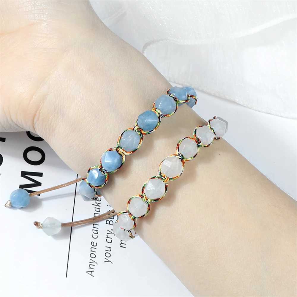 Women Diamond Cut Crystal Bracelet Natural Tiger Eye Stone Waxed Thread Bangle Handmade Beads Wristband Fashion Jewelry Men Gift J251125