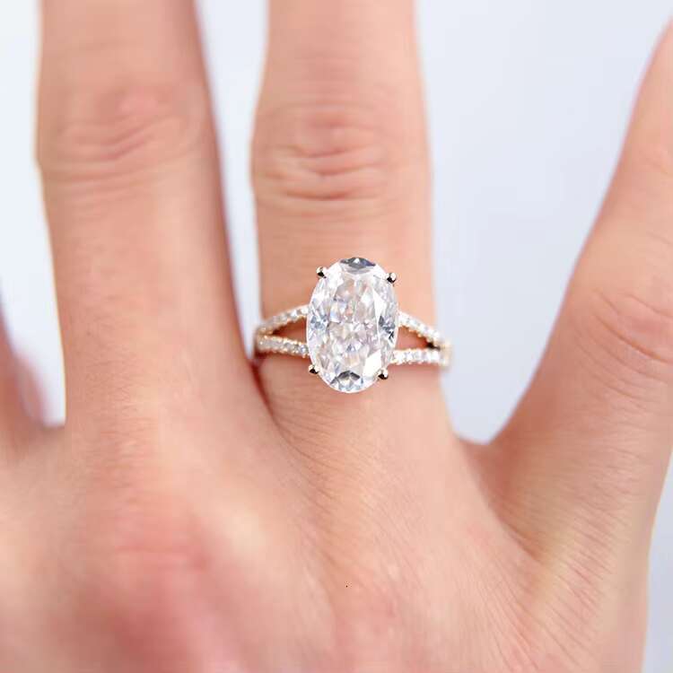 Fashion Real 10K 14K White Gold Various Oval Moissanite Solitaire Wedding Engagement Rings Women Jewelry