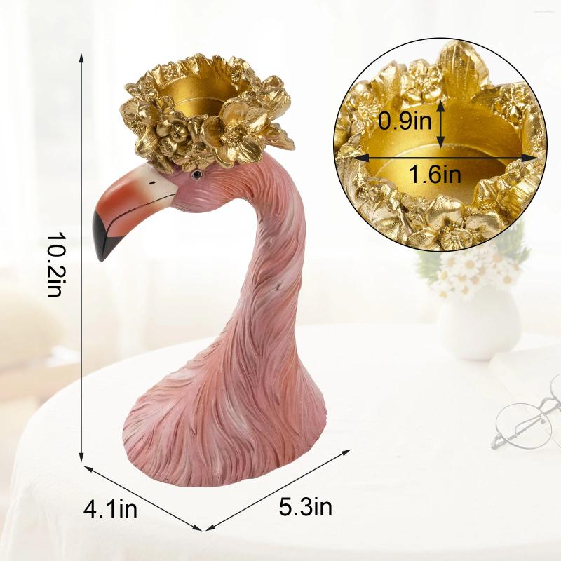 Lanjia Candle Holders Red Flamingo Tea Light Resin Decorative Golden Flower Stick Stand Decor Home Table Centerpiece Ebad