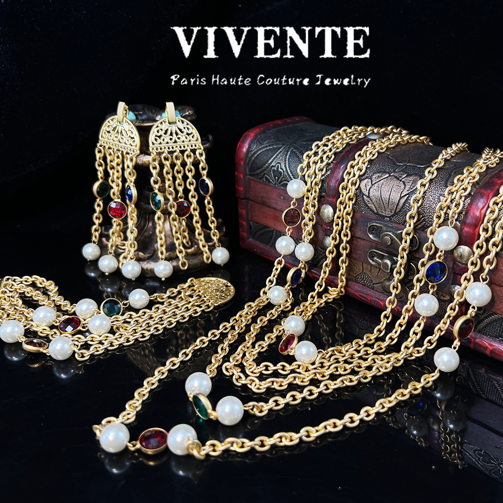 Womens jewelry set Brazilian gold necklace colorful artificial stone bracelet hollow n gift banquet jewelry 241106