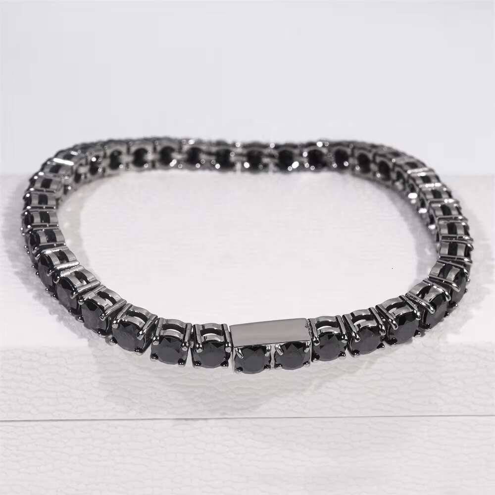 Wholesale Price Pass Tester 316L Stainless Steel 5mm Black Moissanite Hip Hop Iced Out Jewelry Tennis Chain Bracelet Necklace