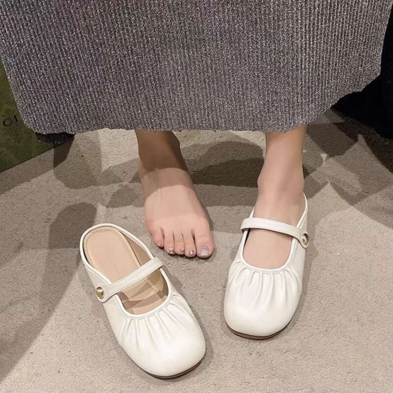 2025 Spring/Summer New French Fold Western Style Baotou Half Slippers Women, Gentle Outing, Single Shoes for Women