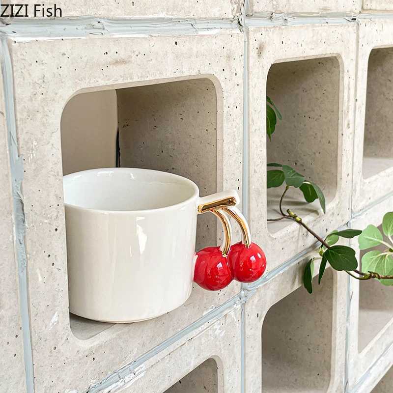 Creative Cherry Handle Mug White Ceramic Cups Dining Table Coffee Mugs Afternoon Tea Teacup Water Cup Fruits Juice Container Y251125