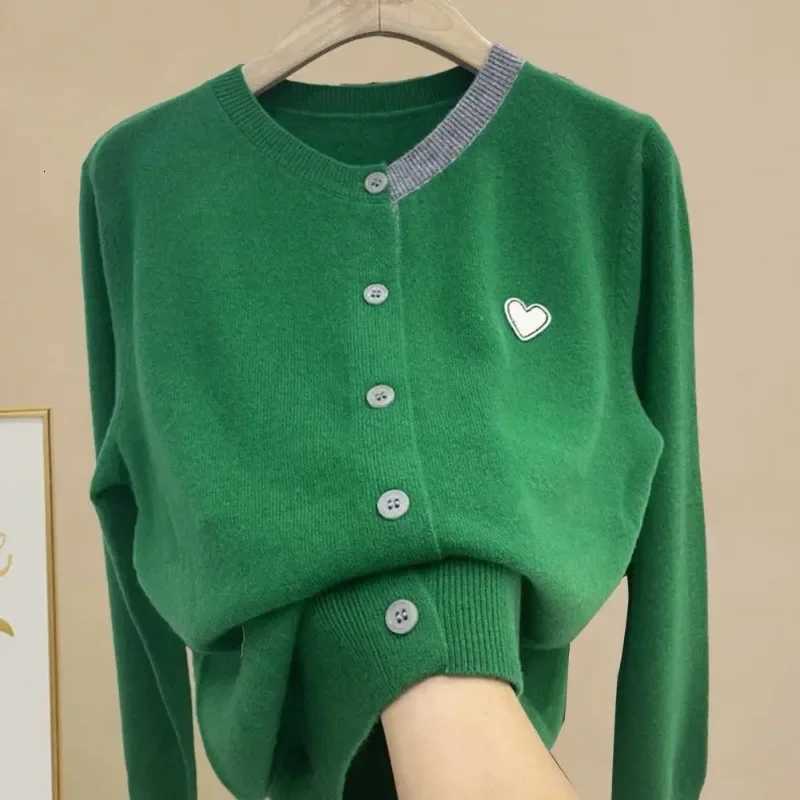Women Fall Winter Knit Cardigan Single-breasted Round Neck Color Matching Elastic Warm Anti-pilling Lady Sweater CoatT251125