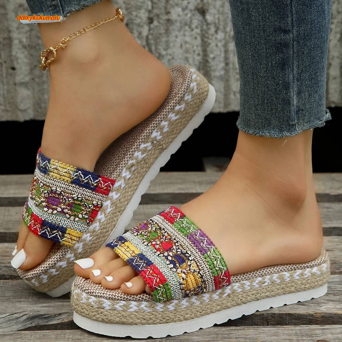 Weave Women's Slippers Platform Summer Shoes for Women 2023 New Beach Casual Heeled Sandals Bohemian Handmade Ladies Espadrilles ddmykukumalu