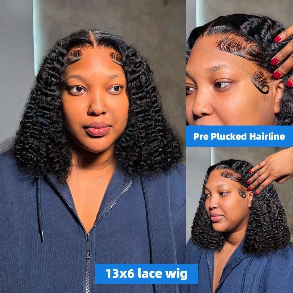 Short Bob 13X6 Frontal Wigs Glueless Afro Curly 13X4 HD Lace Front Human Hair Brazilian 5X5 Closure Wig