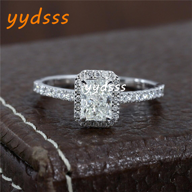 Jewelry 14K White Real Gold Ring 1.0CT Lab Grown Diamond Halo Half Band Ring Engagement Ring For Women IGI Certificate Wedding Womens Ring