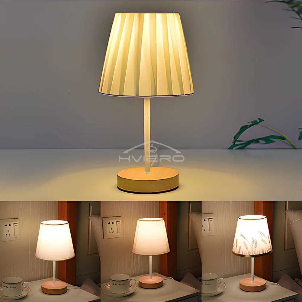 Wooden Table Lamps USB Powered Nightstand Lamp Bedside Cylinder Shade Desk Light Bedroom Home Decor Modern Creative Gift BulbsM251125