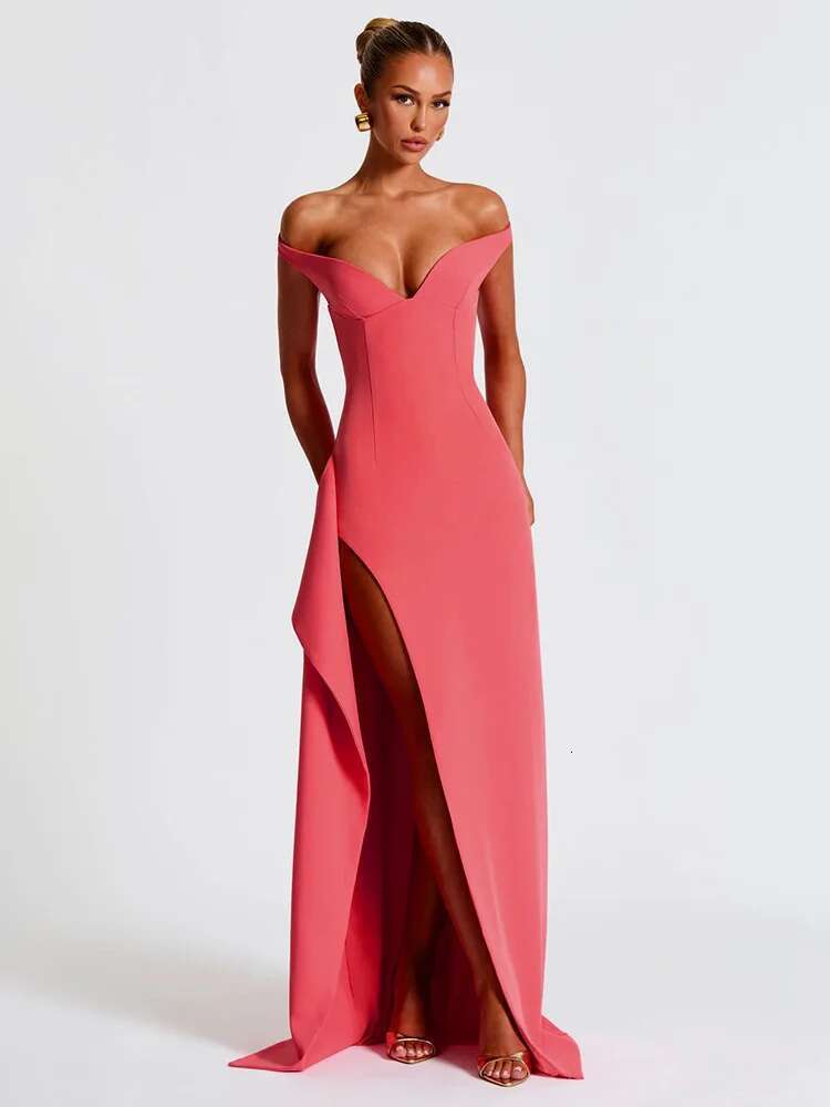 Dongdumaoyi Townlike Slim Bodycon Maxi Long Dress Women Off Shoulder Spring Summer High Split Backless Sexy Party Dresses
