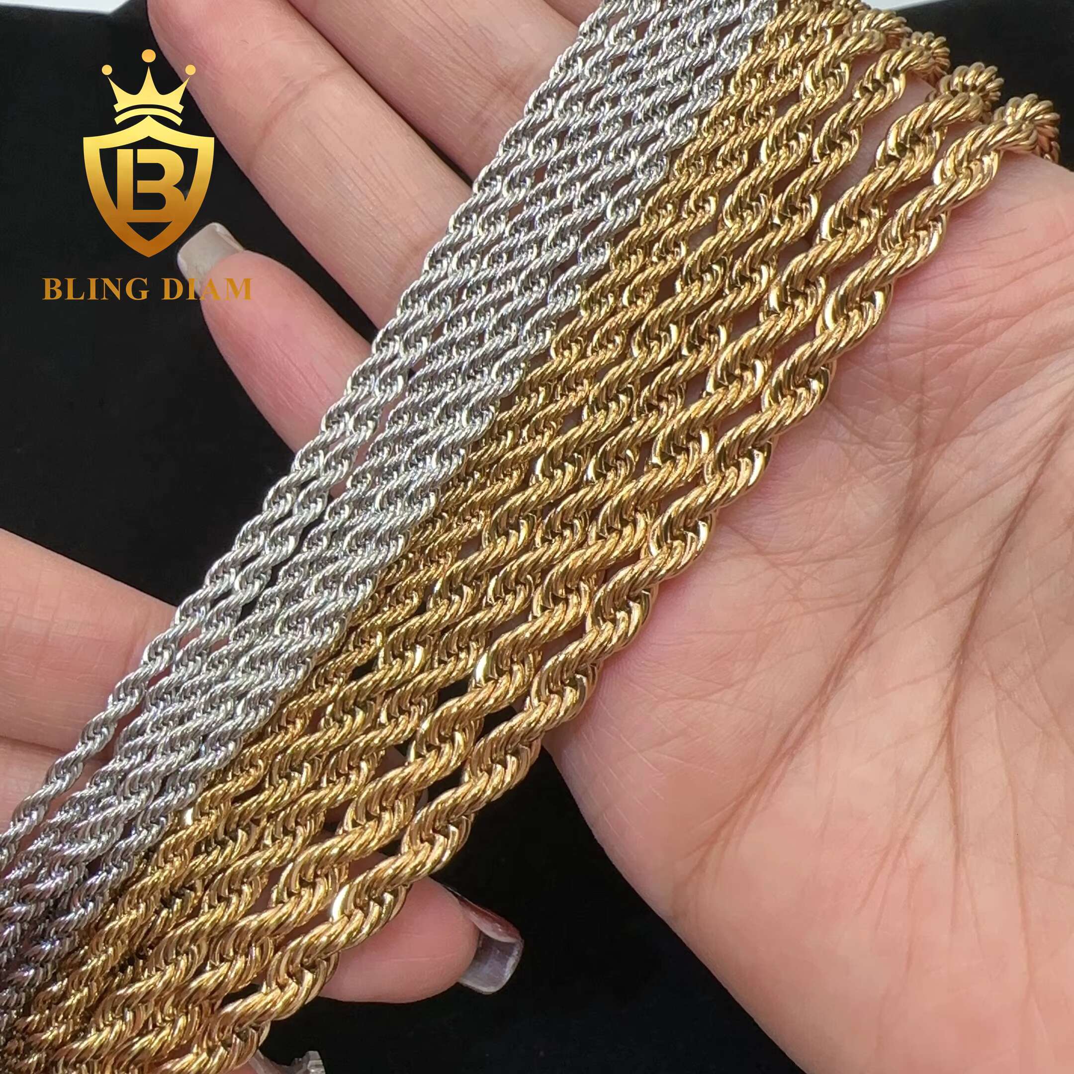 18k Gold Plated 2mm 2.5mm 3mm 4mm 5mm Stainless Steel Twisted Rope Chain for Men and Women Rope Gold Chain