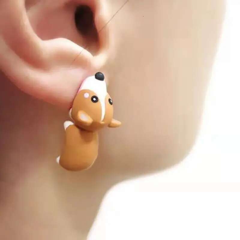 2Pcs/1Pair Animal Cartoon Stud Earring For Women Cute Dinosaur Little Dog Whale Clay Bite Ear Jewelry Funny Gifts Fashion