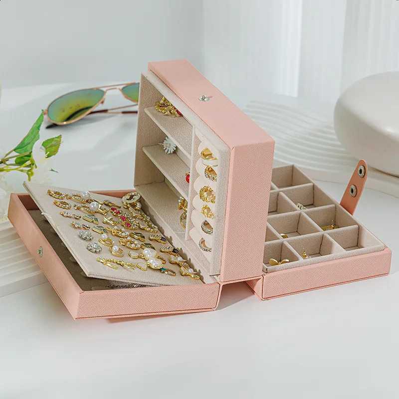 PU Leather Portable Jewelry Storage Box Large Capacity Travel Necklace Earrings Ring Jewelry Organizer Display Case Dustproof 250424