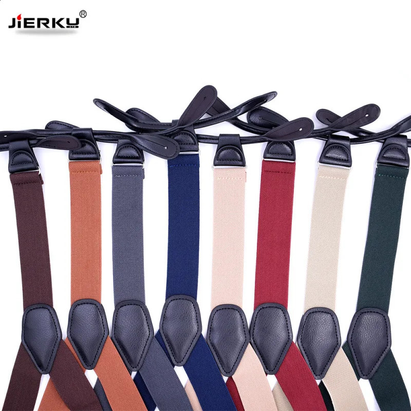 JIERKU Buttons Suspenders Mans Braces Unisex black Leather Suspenders Y-Back Ligas Tirantes 3.5*120cm 8 Colors 250425