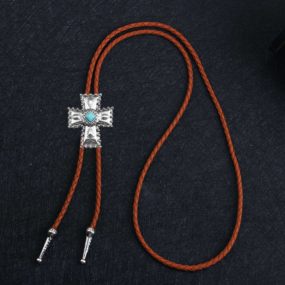 Punk denim bolo fashion tie cross turquoise sweater chain rope alloy pendant necklace