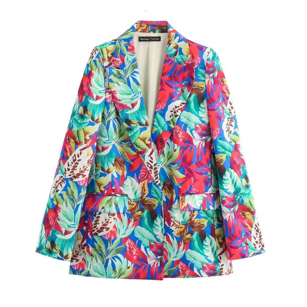Kar&Otza 2024 New Women's Fashion Long Sleeved Satin Printed Suit Jacket Casual Straight Leg Pants Two-Piece Set