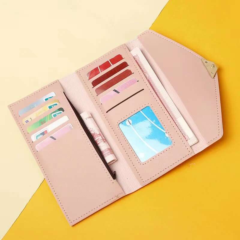 2024 New Plain Heart-Shaped Ladies Multi-Card Buckle Mobile Phone Women's Long Wallet