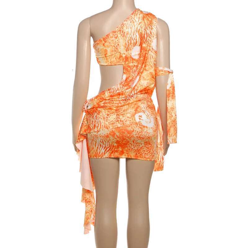 Dongdumaoyi Townlike Print Slim Bodycon Dress Women One Shoulder Mini Spring Summer Nightclub Sexy Party Dresses