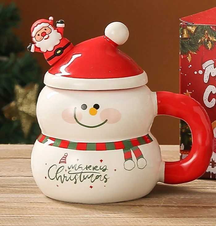 Christmas Ceramic Cup with Lid Spoon Large Capacity Cartoon Christmas Mug Home Holiday Atmosphere Gift Y251125