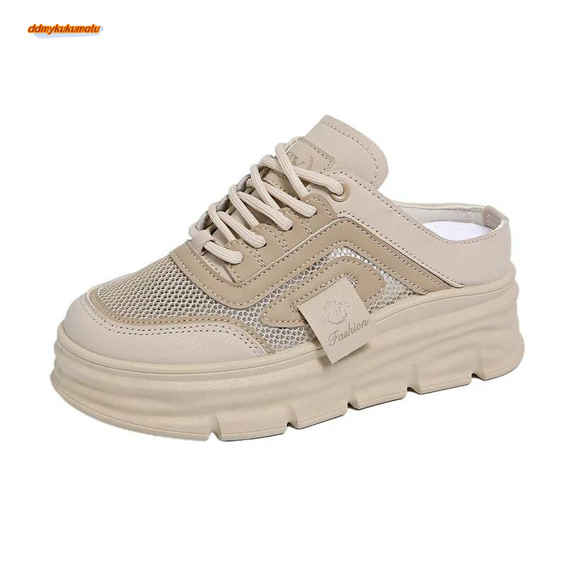 Solid Color Fashionable Breathable Soft Women's Slippers White Student Casual Shoes Multifunctional Semi Drag Thick Sole ddmykukumalu