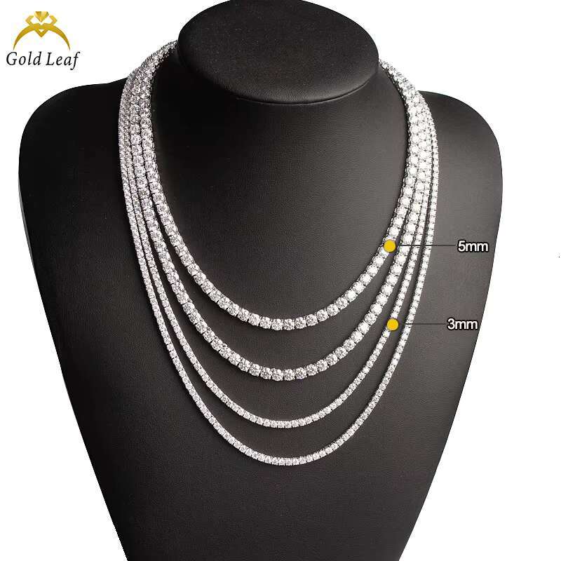 925 Sterling Silver Hip Hop Tennis Necklace 3-5mm D Color VVS Diamond Link Chain for Men Moissanite Necklace