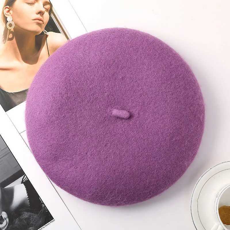 Womens Fashion Violet Beret Women French Stylish Wool Blend Artist Hat Winter Female Warm Soft Painter Hat Ladys Purple Beret J251125