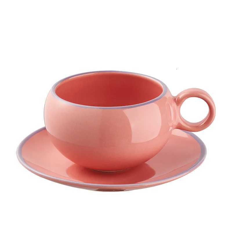270ml Simple Splicing Color Contrast Ceramic Coffee Cup Plate Set Restaurant Home Use Milk Cup And Dish Sets Modern Simplicity Y251125