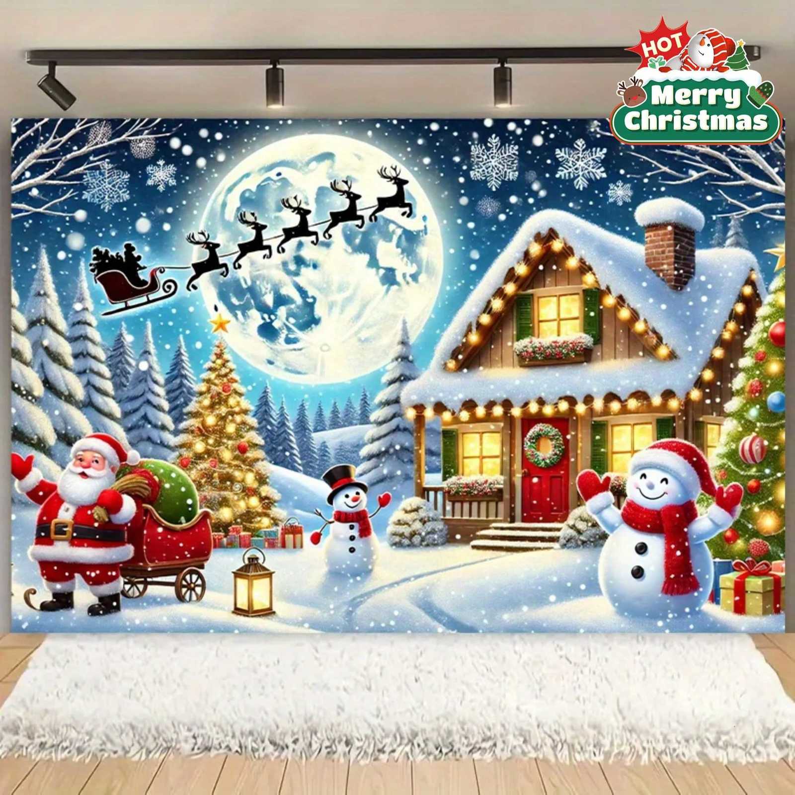 VIKAMA Christmas Snowy Night Wonderland Tapestry Living Room Feature Wall Childrens Room Christmas Party Room DecorM251125