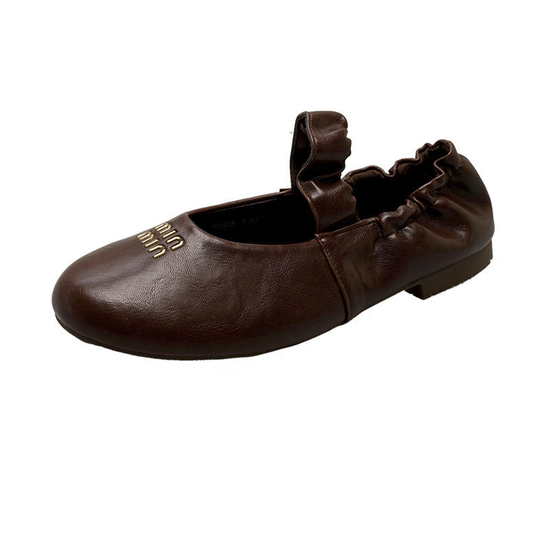 2025 new Comfortable Soft Leather Pleated Ballet Flats for Women All - match Round - toe Mary Jane Flat Leather Shoes