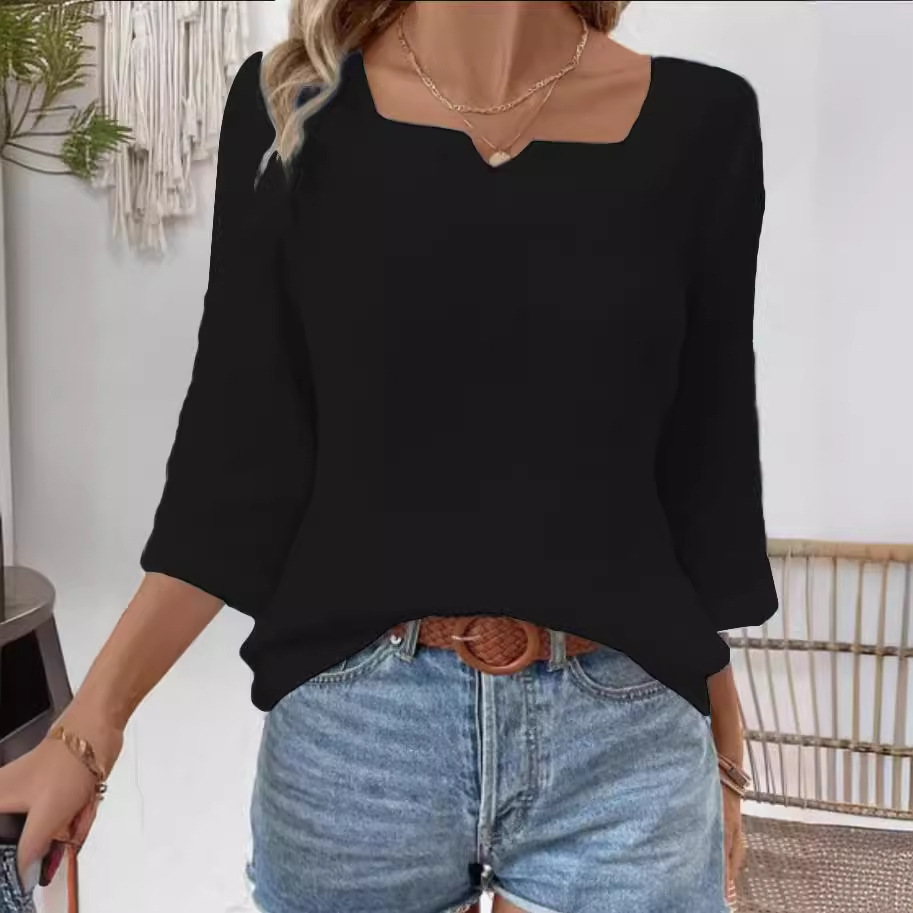 2024 autumn simple solid color long sleeved V-neck womens shirt womens clothing