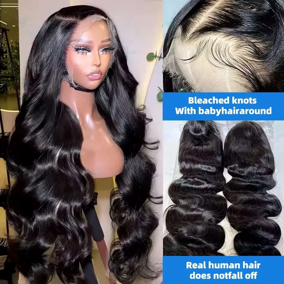30 40 Inch Body Lace Front Wig Human Hair 13X6 Hd Transparent Frontal Glueless Pre Plucked Black For Women Water Wave