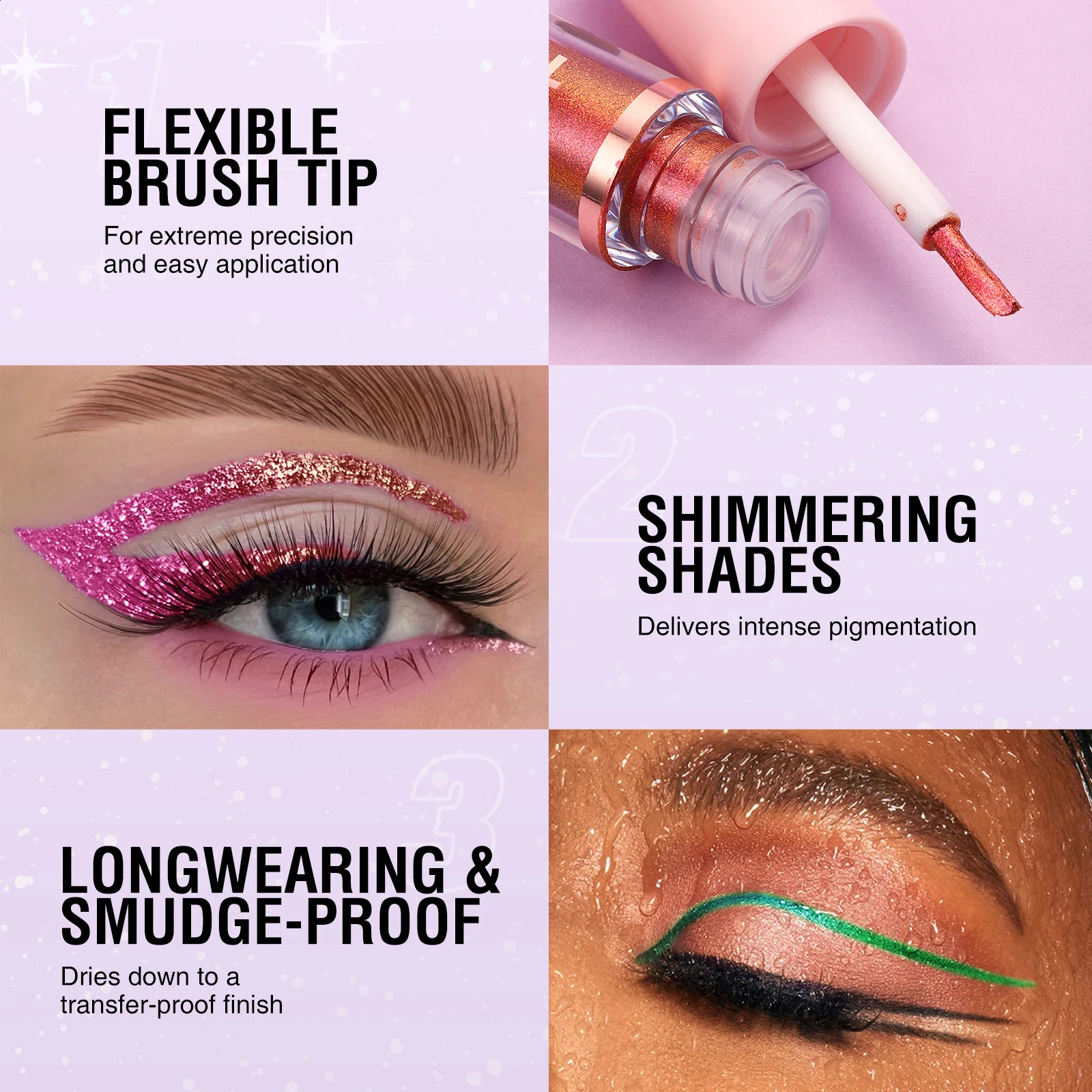 Dim light color changing waterproof eyeliner pen metal texture durable 10 mixed colors high 250418