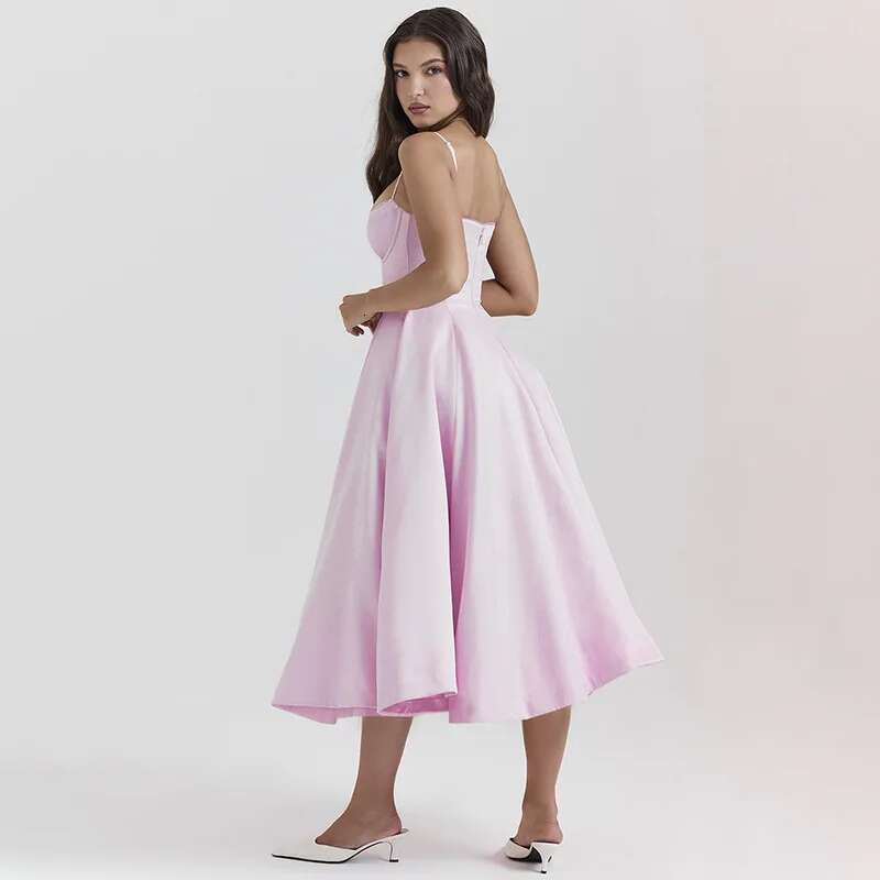 Dongdumaoyi Townlike Strapless Elegant A Line Midi Long Dress Women Spaghetti Strap Spring Summer Backless Sexy Party Dresses