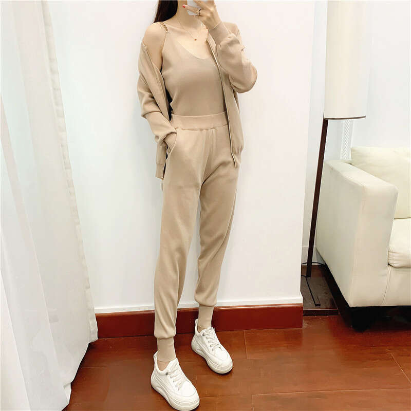 2025 Spring and Autumn New Knitted Set Womens Fashion Casual Cardigan Vest Pants Three Piece Set Business Affairs Temperament New Arrival New Product
