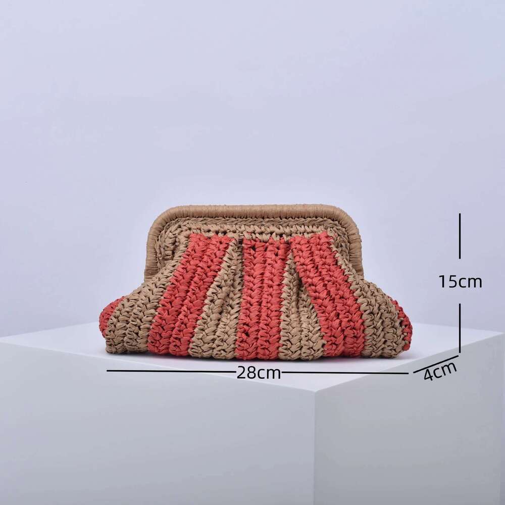 Designer Bag 2025 Fashion Striped Straw Clutch Casaul Shell Paper Woven Women Shoulder Crossbody Bags Handmade Summer Beach Bag 2024Bali Purse Luxury 