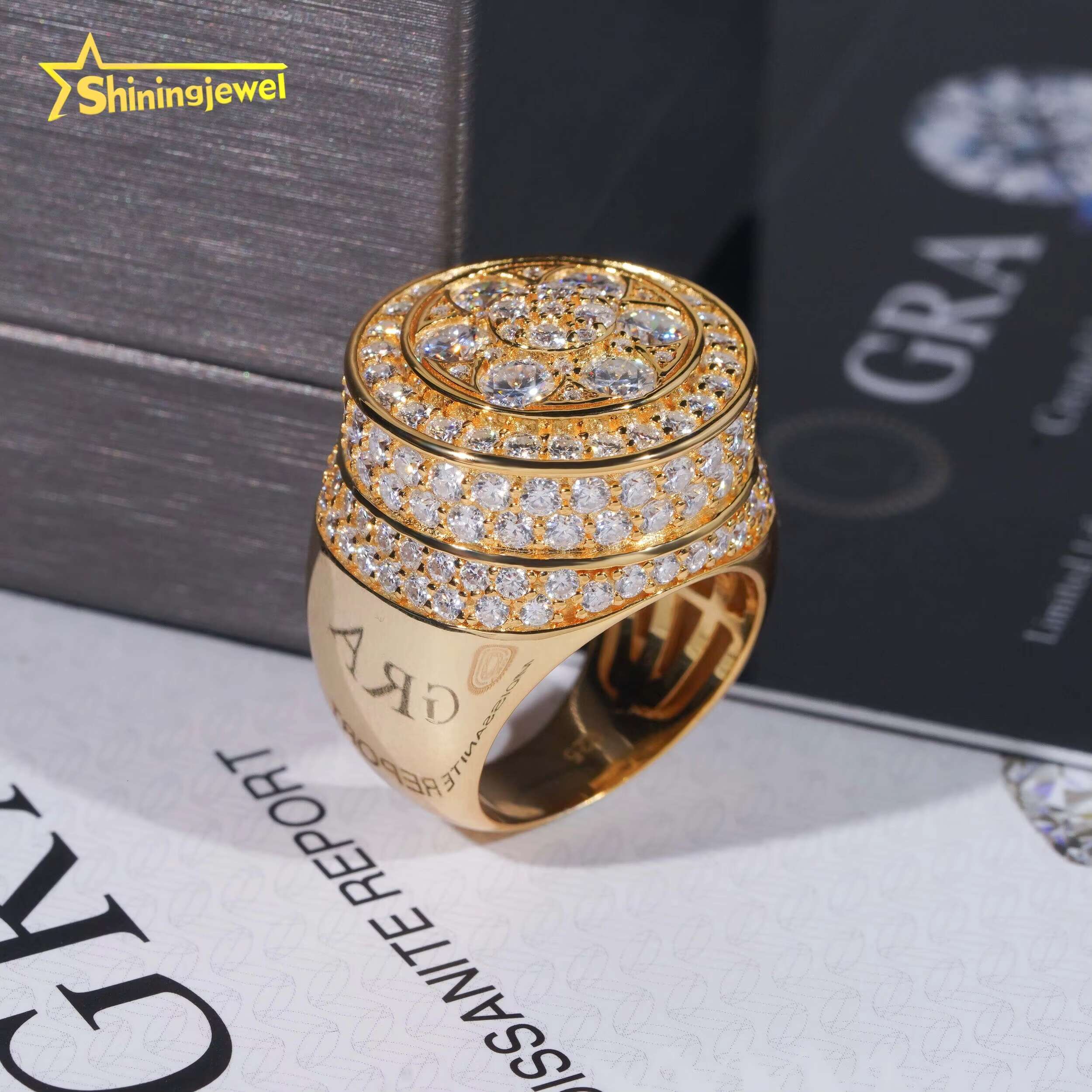 Fine Jewelry 925 Sterling Silver Gold Plated Hip Hop Jewelry New Style VVS Diamond Moissanite Iced Out Hip Hop Ring