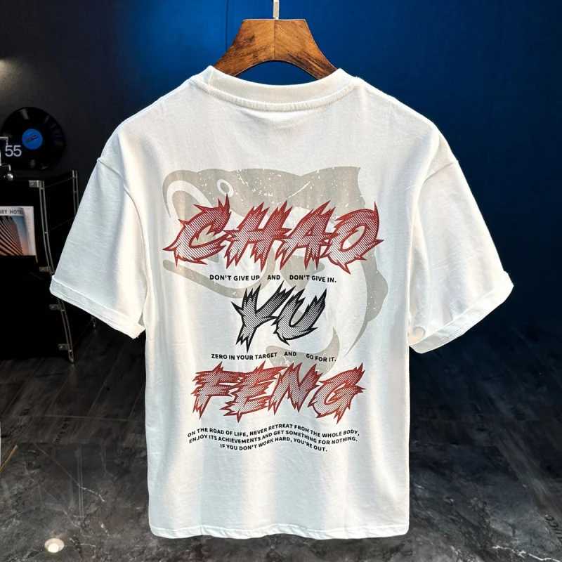 New loose and trendy short sleeved mens T-shirt for summer 2025 fashionable street printed casual round neck top W250425