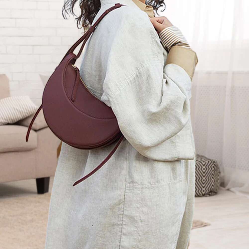 Brand Hand Bags Women's Litchi Pattern Crescent Genuine Leather Underarm Saddle Adjustable Strap Shoulder Bag