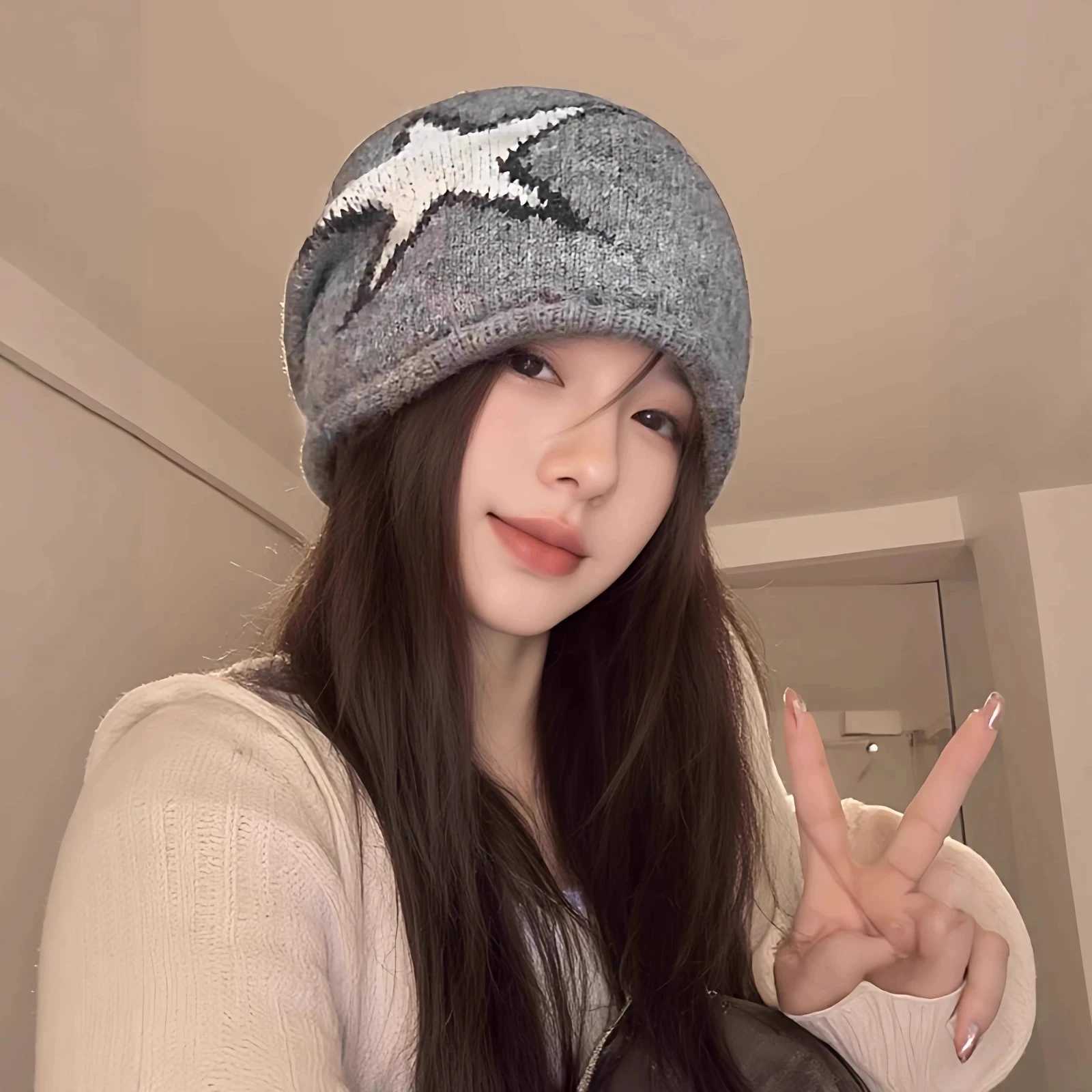 Autumn and Winter Knitted Wool Pullover Hat with Fleece Lining Large Head Circumference Ear Protection Rolled Edge Slouchy Hat W251125