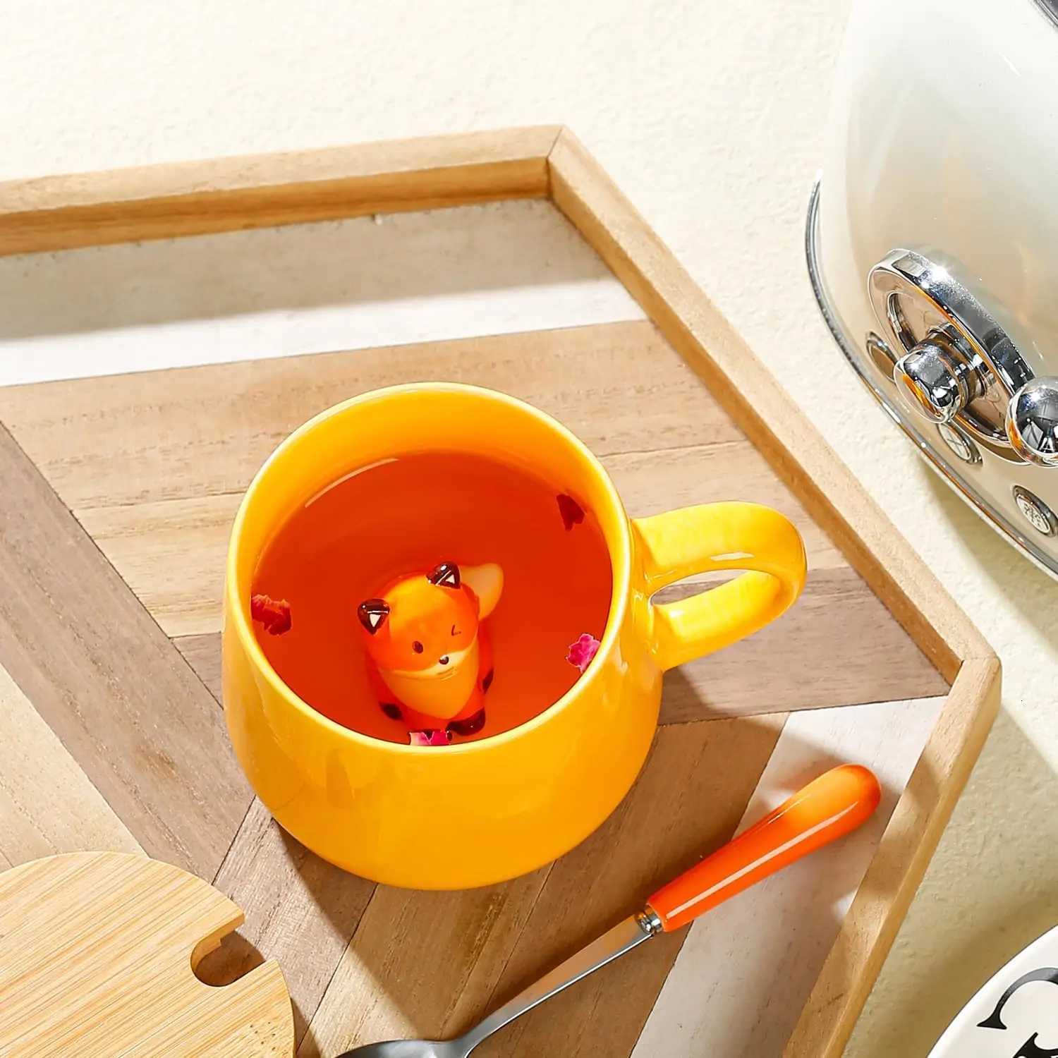 Kawaii Pink Unicorn Mug Cute Fox Cow Mugs 3D Animal Ceramic Coffee Mug with Lid and Spoon Funny Mug Christmas Birthday Gifts Y251125