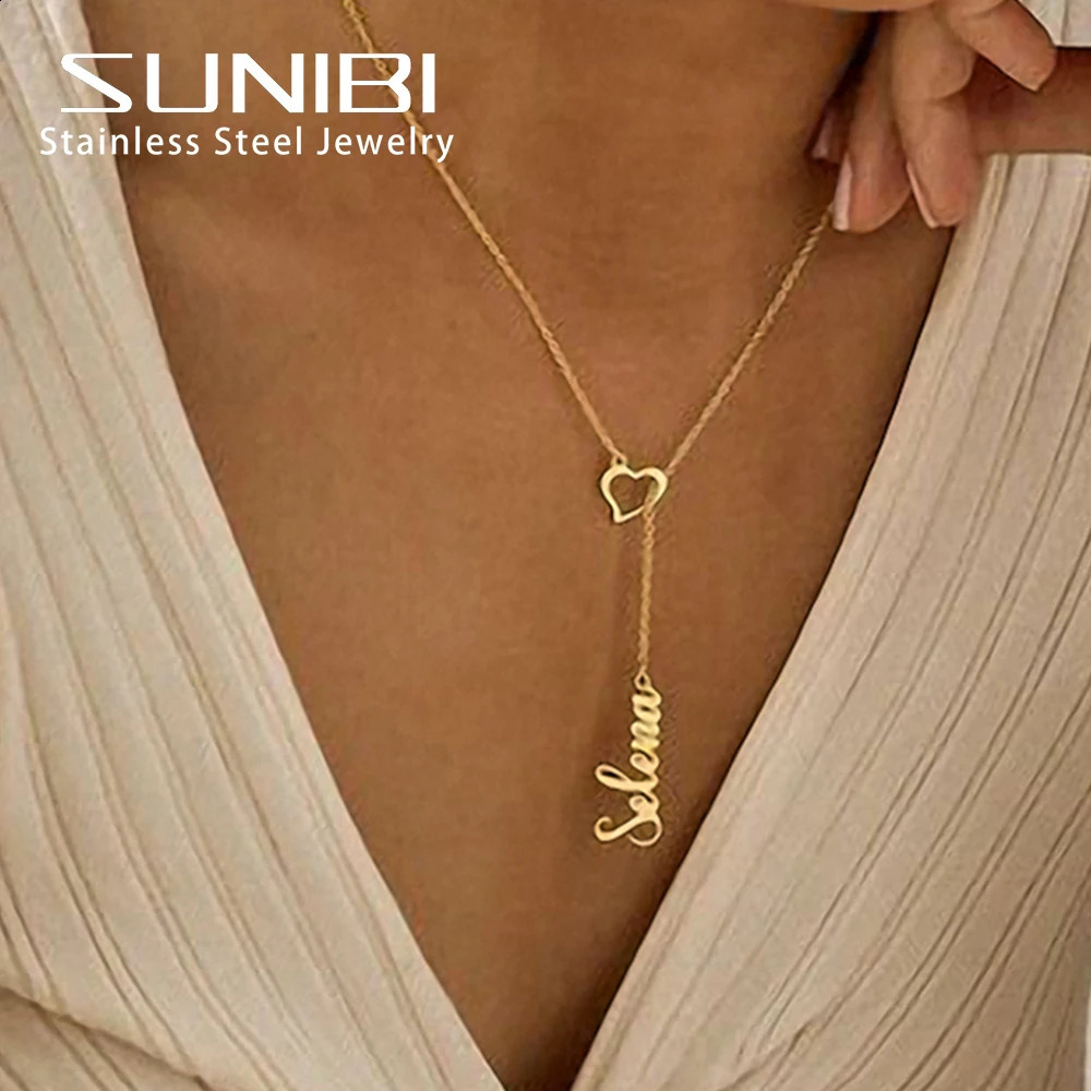 SUNIBI Name Custom Necklace for Women Personalized Heart Clasp Stainless Steel Necklace Womens Jewelry Gifts Support Wholesale 250425