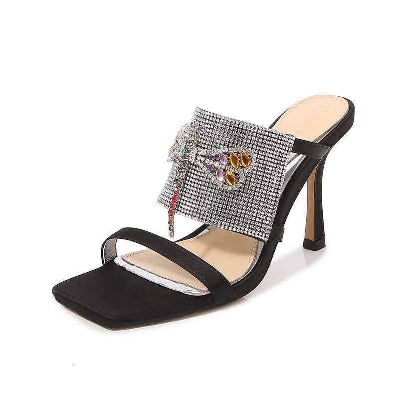 Summer new square toe transparent PVC rhinestone fashion wedge slippers thin high-heeled banquet dress large size women's sandal