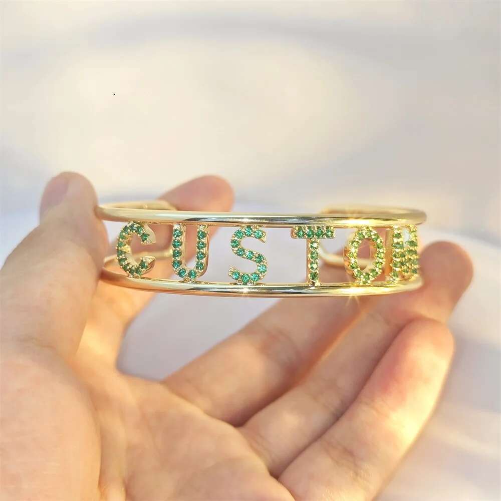 Doremi 9mm Letter Colorful Zircon Cuff Custom Initial Name Hallow Bangle Personalized Adjustable Women Gifts Jewelry