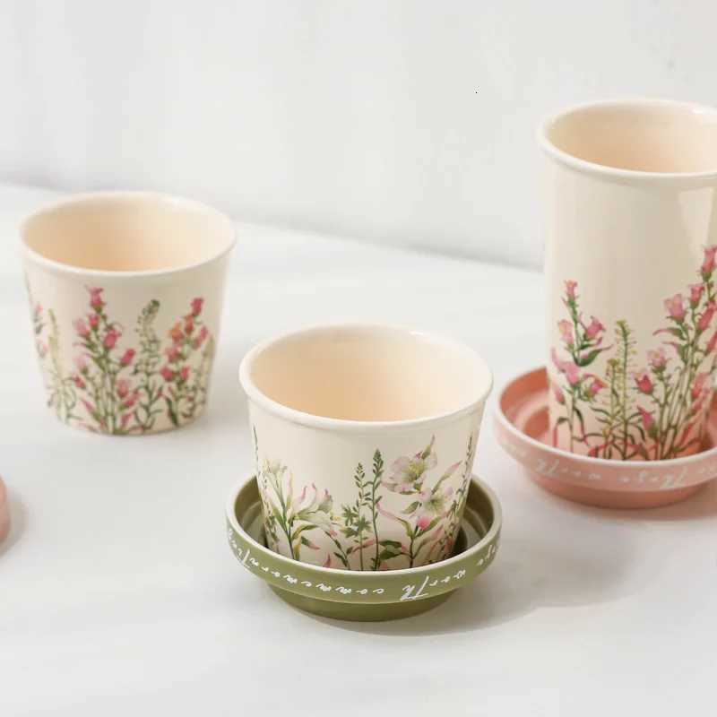 Lily Wind Chimes Spring Ceramic Coffee Cup with Lid Hand Cup Large Capacity Water Cups with Lid Office Mug Sessile Y251125