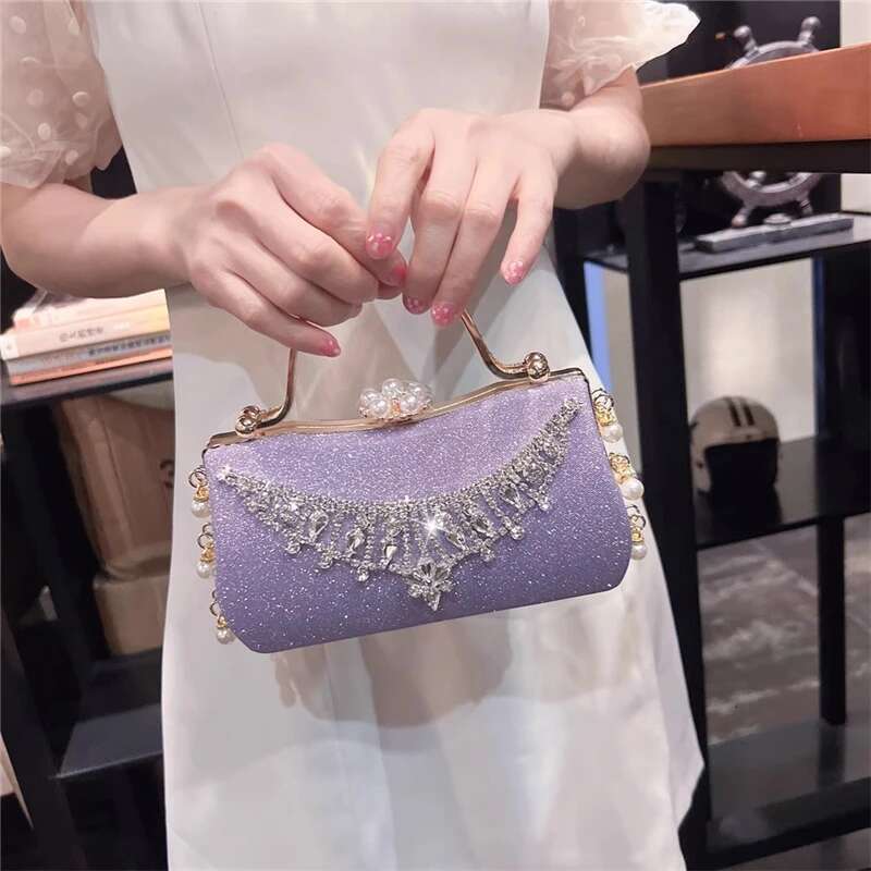 Spring and summer new rhinestone sequin pearl buckle handbag banquet dress versatile one-shoulder cross-body chain women's bag