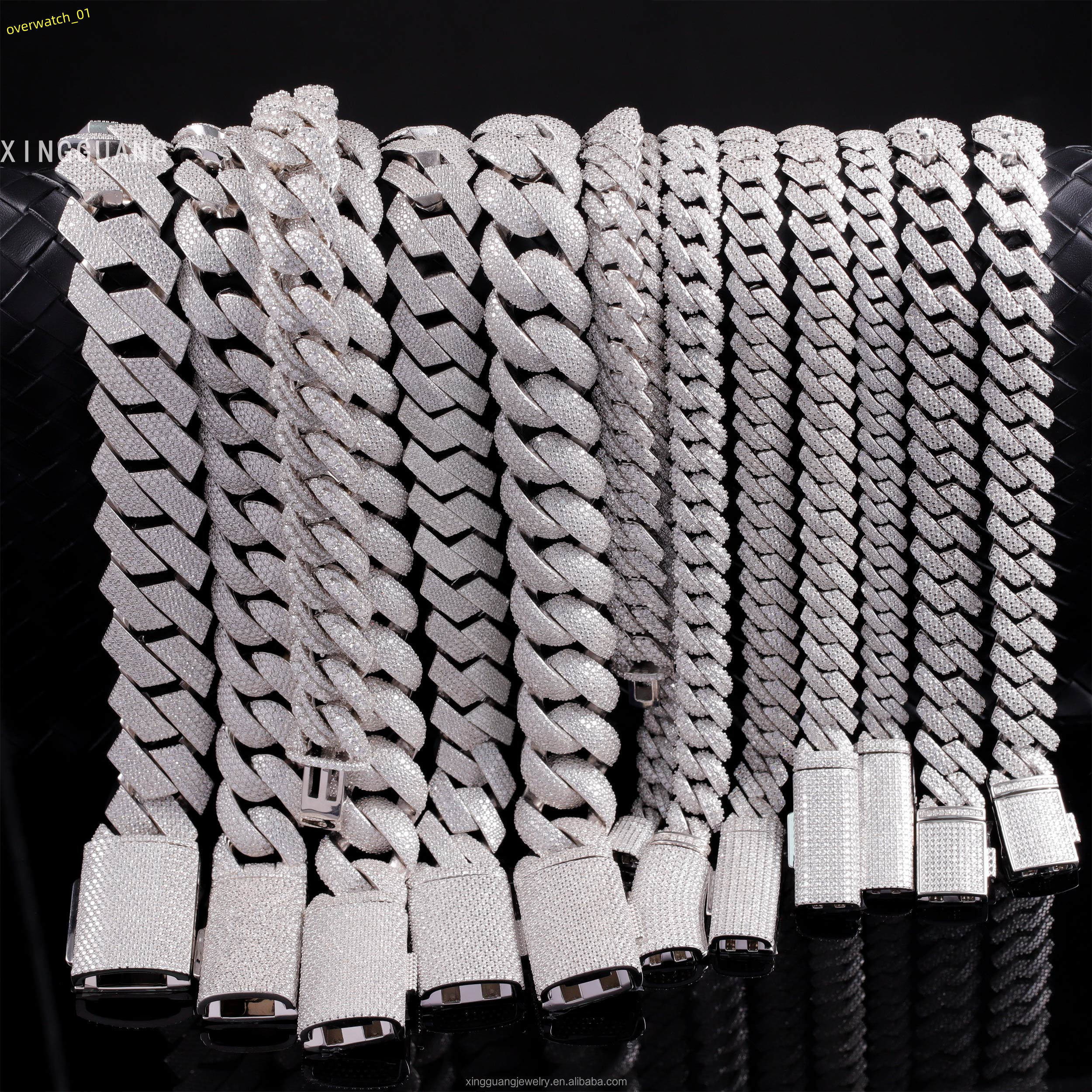 Hot Popular VVS Moissanite Cuban Link Chain for Men 2rows 8mm-15mm Wide 925 Sterling Silver Cuban Chain Hip Hop Necklace